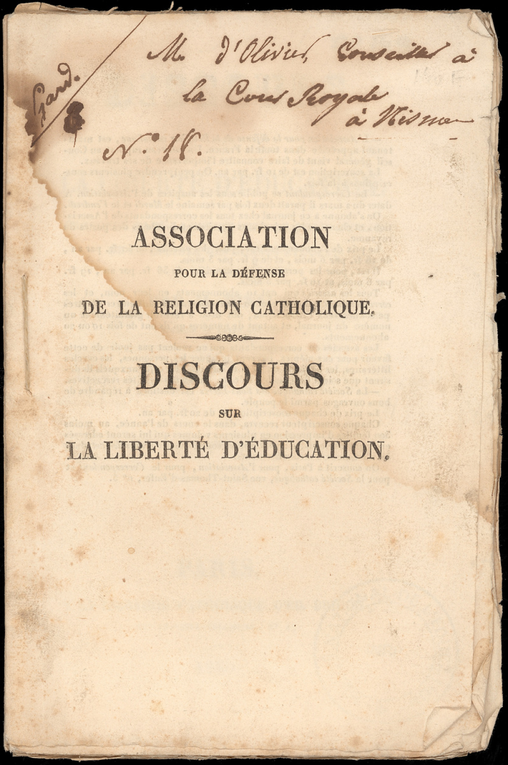 Discours sur la liberté d'éducation.