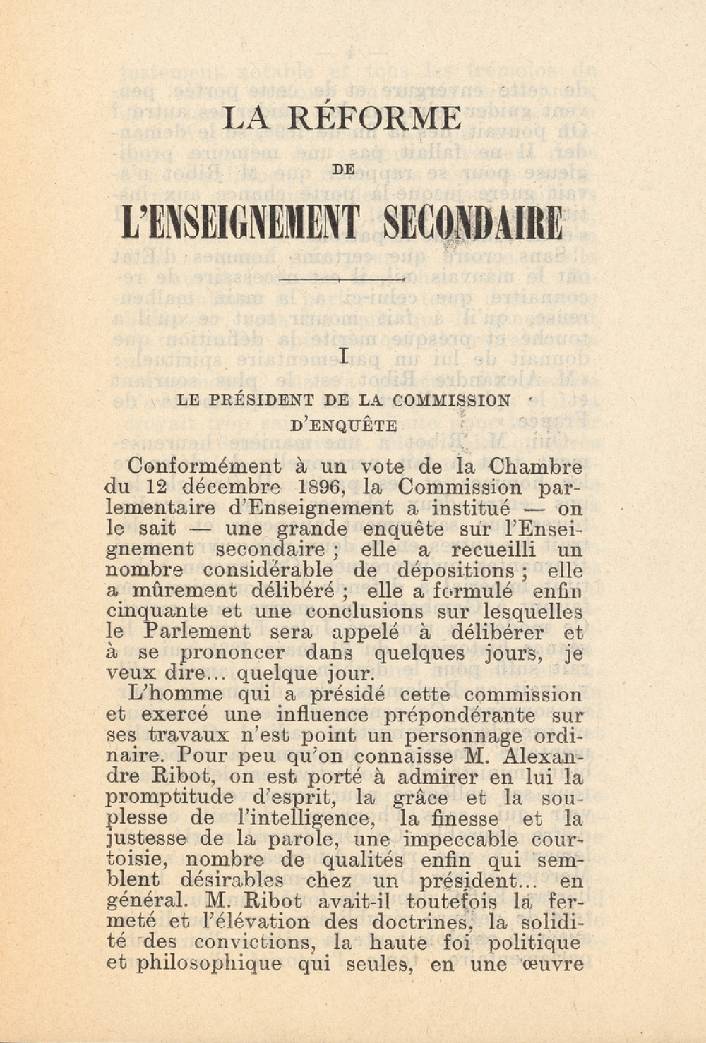 Réflexions et suggestions à propos de la Réforme de l'Enseignement.