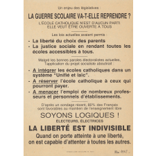 Un Enjeu des législatives : la guerre scolaire va-t-elle reprendre ? L'Ecole catholique n'est d'aucun parti, elle veut être ouverte à tous.