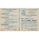 Tract du Comité Familial pour la Liberté de l'Enseignement et la Paix scolaire en vue des élections du 2 juin 1946. 
