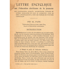 Lettre encyclique de sa Sainteté le Pape PIE XI sur l'éducation chrétienne de la jeunesse. (31 décembre 1929).