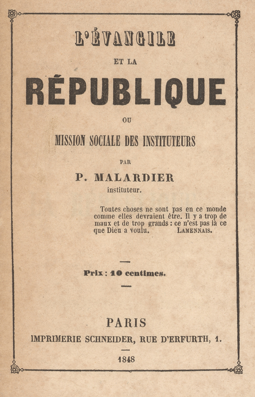 L'Évangile et la République ou Mission sociale des Instituteurs.