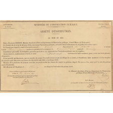 Arrêté d'Institution de Joseph Braux comme instituteur à Tramont-Saint-André (Meurthe). 