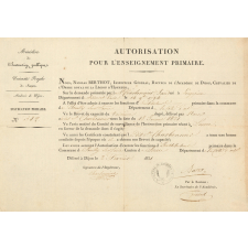 Autorisation pour l'enseignement primaire pour Jean Charbonnier à Pouilly-sur Saône (Côte-d'Or). 