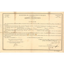 Arrêté d'Institution de Hector-Elouy Noël comme instituteur à Blandy (Seine-et-Marne).