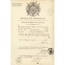 Ecole de médecine. Département du Doubs. Cours de chirurgie et d'accouchement. Certificat de scolarité.