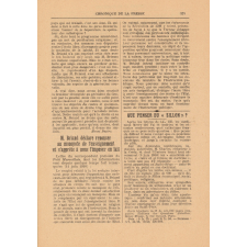 Briand et le monopole de l'enseignement. in Chronique de la France. 11e année. N° 507. 16 juin 1910.