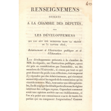 Renseignements offerts à la Chambre des Députés, sur les développemens qui lui ont été présentés dans la séance du 31 janvier 1816, Relativement à l'Instruction publique et à l'Education.