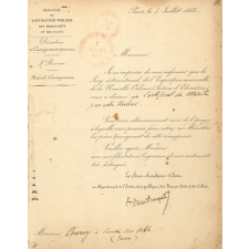 Documentation relative à un instituteur. Lettres administratives. Liste des travaux et récompenses. 