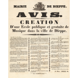 Mairie de Dieppe. Avis. Création d'une Ecole publique et gratuite de Musique dans la ville de Dieppe.