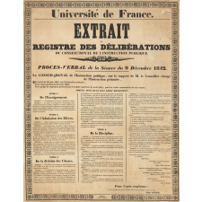 Université de France - Extrait du registre des délibérations du Conseil Royal de l'instruction publique. Procès-verbal de la Séance du 9 Décembre 1842. 