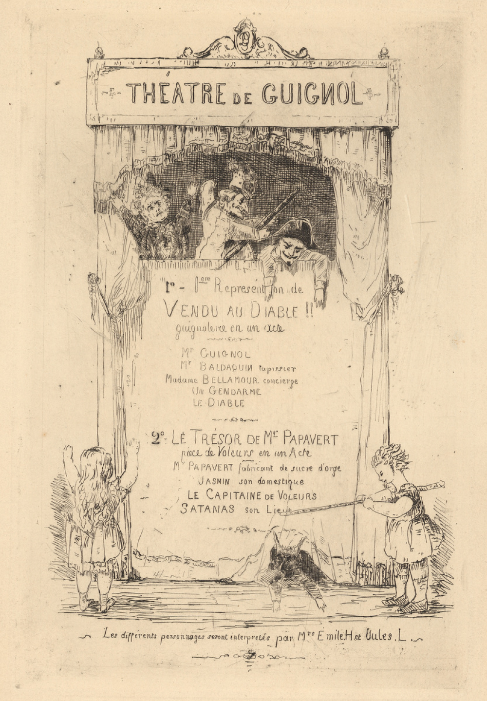 Programme du théâtre de Guignol : Vendu au diable et le trésor de monsieur Papavert