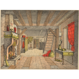Décor de théâtre : Fond de  la chambre rustique