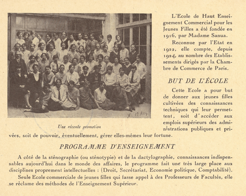 École de Haut Enseignement Commercial pour les Jeunes Filles. Prospectus. 
