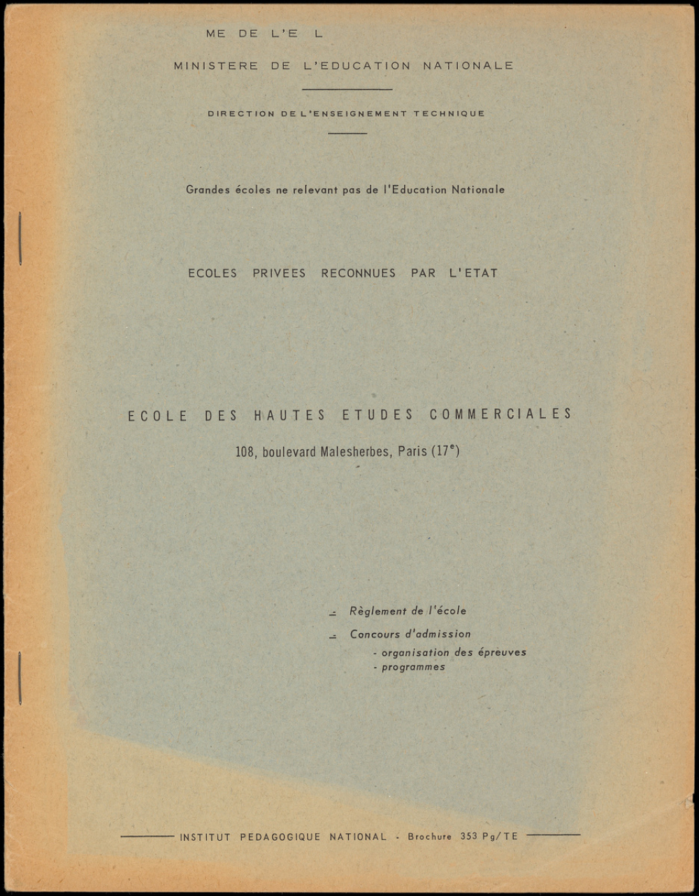 École des Hautes études commerciales. Règlement. Concours d'admission.