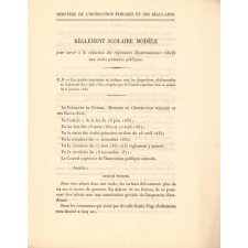 Règlement scolaire modèle pour servir à la rédactiion des règlements départementaux relatifs aux écoles primaires publiques.