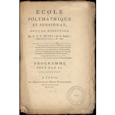 École Polymathique et pensionnat, sous la direction de P.R.F. Butet (de la Sarthe). Programme pour l'an XI.