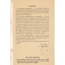 Collège Stanislas. Visite de santé. Etablissement de la fiche médicale. Vaccinations.