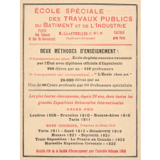 Prospectus pour l'École Spéciale des Travaux Publics, du Bâtiment et de l'Industrie de Paris.