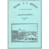 Collège J.J. Rousseau Le Pré Saint Gervais. Bulletin d'accueil septembre 1987.