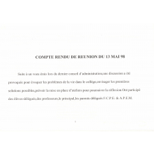 Compte rendu de réunion du 13 mai 98. Collège J.-B. Poquelin. 