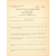 Ecole normale d'instituteurs d'Evreux. Examen du Certificat de fin d'études normales. Juin 1958. Elèves de 4ème année. Epreuve d'agriculture.