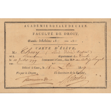 Académie royale de Caen. Faculté de droit. Carte d'élève.