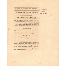 Projet de décret sur les pensions de retraite des employés des bureaux de l'Université, de leurs veuves et de leurs orphelins, avec extension aux secrétaires des Académies et des Facultés, et aux économes des Lycées.