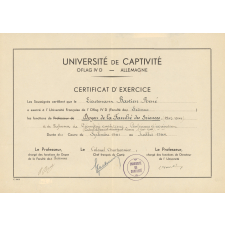 Université de captivité - Oflag IV D - Allemagne - Certificat d'exercice.