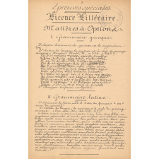 Epreuves écrites de la Licence ès Lettres (Licences Littéraire, Philosophique, Historique et de Langues vivantes. Examens de la Sorbonne. De 1900 à 1910.