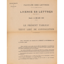 Université de Paris. Faculté des Lettres. Session de mai-juin 1945. Calendrier des examens.
