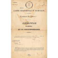 Académie départementale du Pas-de-Calais. Commune de Guines. Registre d'ordre et de correspondance.