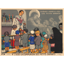 Tableau mural. N° 34. 4e commandement de l'Eglise. La communion des petits enfants.