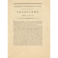 Académie du département du Gard. Programme pour l'An XI.