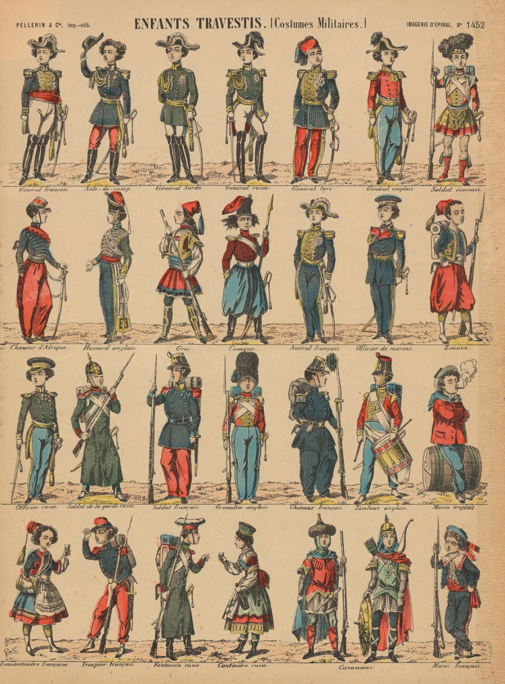 Planche N° 1452 : Enfants travestis : Costumes militaires