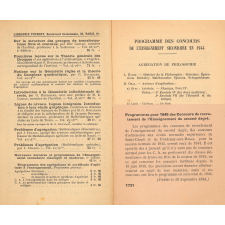 Concours de l'enseignement secondaire. Agrégations masculines et féminines. Certificat d'aptitude à l'enseignement des langues vivantes, à l'enseignement dans les collèges, au professorat des classes élémentaires. Programmes des matières. Années 1944-1945.