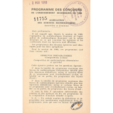 Concours de l'enseignement secondaire. Agrégations. C.A.P.E.S. Programmes des matières. Année 1968.