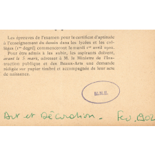 Annonce de l'examen pour le certificat d'aptitude à l'enseignement du dessin dans les lycées et collèges. 