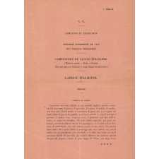 S.C. Aspirants et aspirantes. Concours d'admission de 1930 et 1ère partie du professorat. Composition de langue étrangère. Langue italienne.