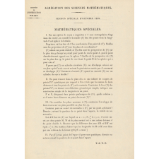 Agrégation des Sciences Mathématiques. Session spéciale d'octobre 1919 : mathématiques spéciales