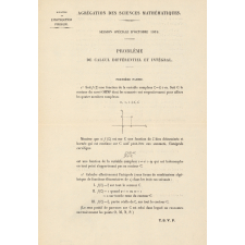 Agrégation des Sciences Mathématiques. Session spéciale d'octobre 1919 : problème de calcul différentiel et intégral