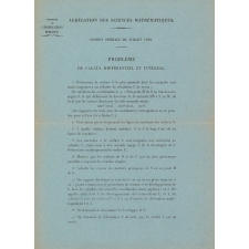Agrégation des Sciences Mathématiques. Session spéciale de juillet 1920 : problème de calcul différentiel et intégral