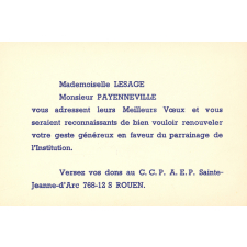 CEG Ste Jeanne d'Arc. Appel à la bienfaisance et remerciements.