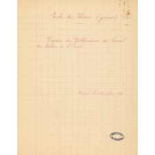 Registre des Délibérations du Conseil des Maîtres de l'École de Garçons des Thermes.