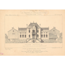 Ecole Primaire pour les Deux Sexes , avec locaux communaux & Justice de Paix. Province de Luxembourg (Belgique). Commune de Houffalize. Mr Il. Van de Wyngaert, Architecte provincial.