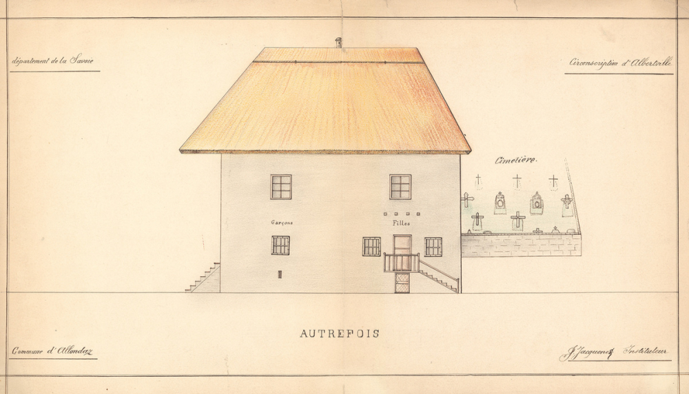 Commune d'Allondaz. Mairie-école. Autrefois. Aujourd'hui.