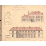 Ecole de filles & Ecole maternelle. Plans d'architecte. Façades. Coupe. 