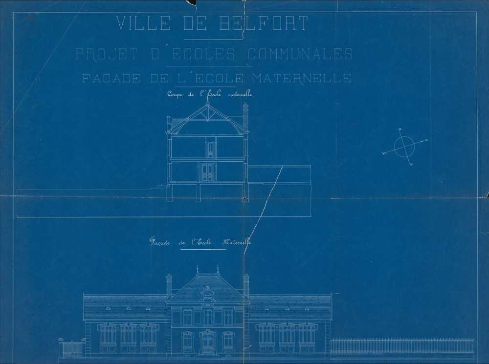 Ville de Belfort. Projet d'Ecoles Communales - Façade de l'Ecole Maternelle.