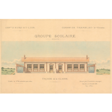 Groupe scolaire et Mairie. Département d'Eure-et-Loir. Commune du Tremblay-le-Vicomte. Façade de la classe.