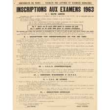 Université de Paris - Faculté des Lettres et Sciences Humaines. Inscriptions aux examens 1963.